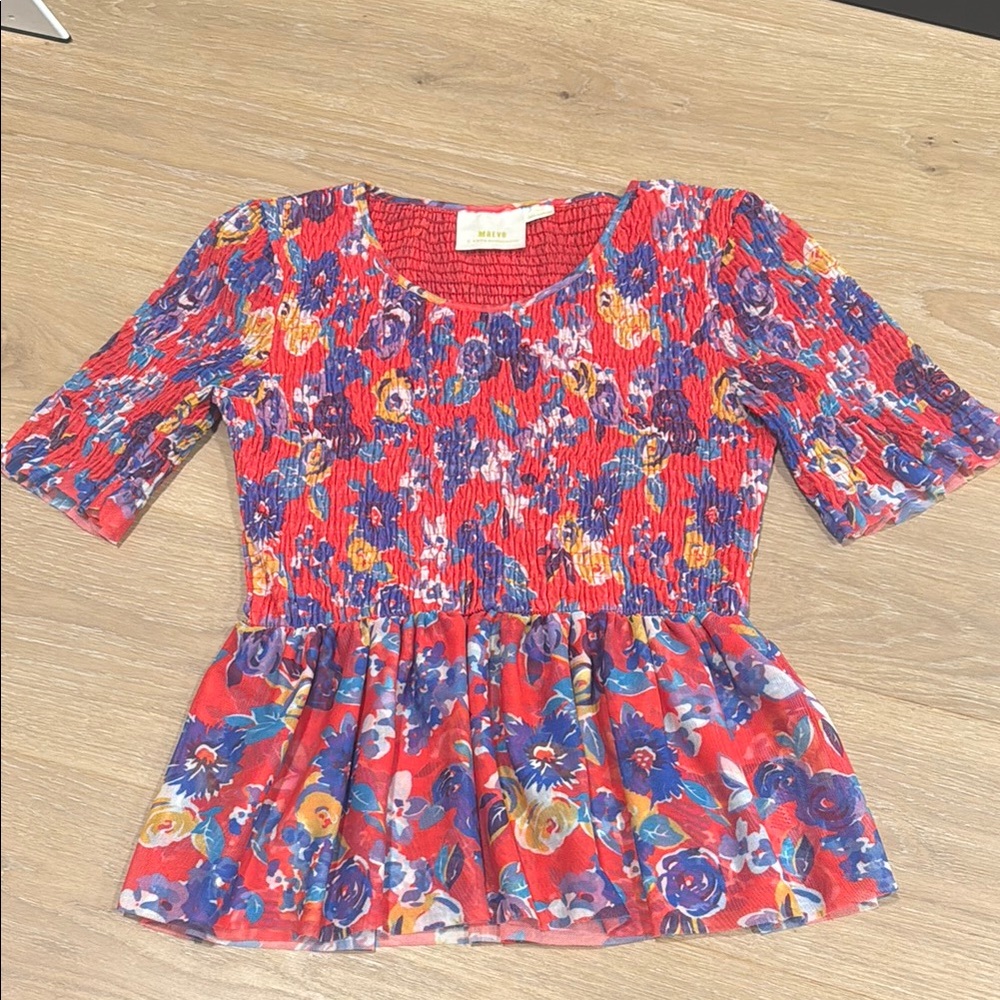 Maeve Red and Blue Floral Peplum Top